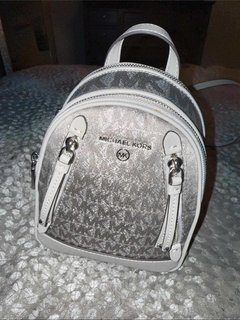 NWT Michael Kors Brooklyn Extra-Small Logo Backpack in Silver    Now U